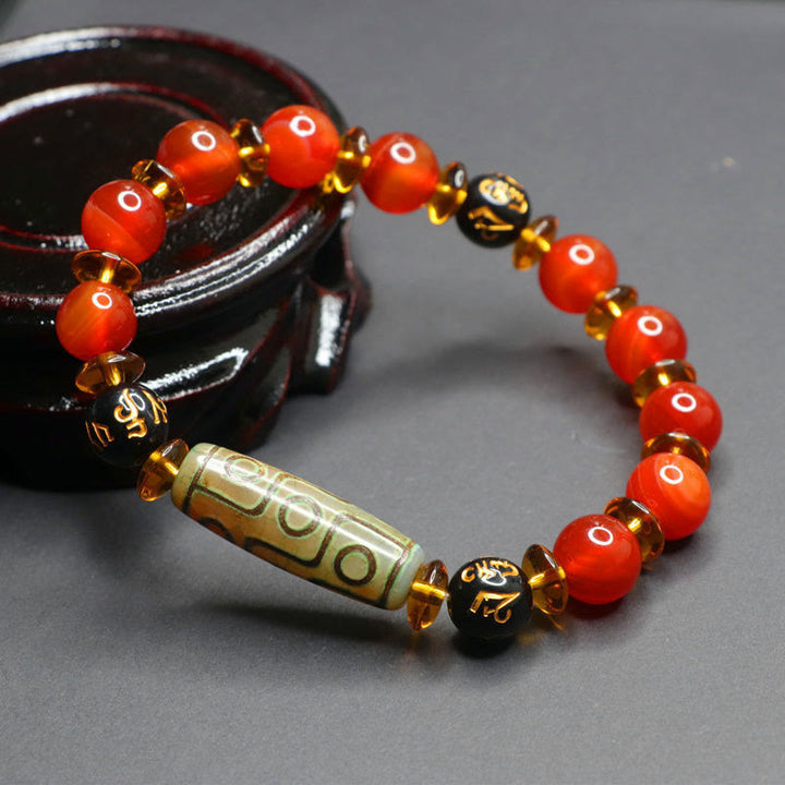 Buddha Stones Red Agate Nine-eye Dzi Bead Six True Words Calm Bracelet - image 2
