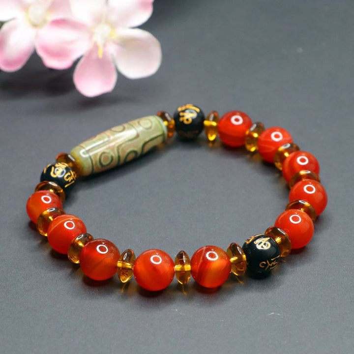 Buddha Stones Red Agate Nine-eye Dzi Bead Six True Words Calm Bracelet - image 13