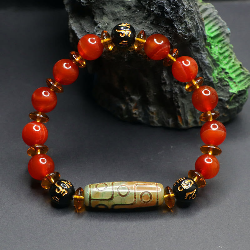 Buddha Stones Red Agate Nine-eye Dzi Bead Six True Words Calm Bracelet - image 11