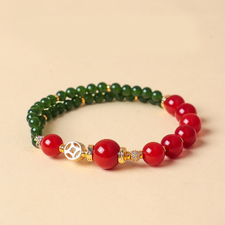 Buddha Stones Natural Red Agate Double Wrap Design Green Chalcedony Calm Bracelet - image 2