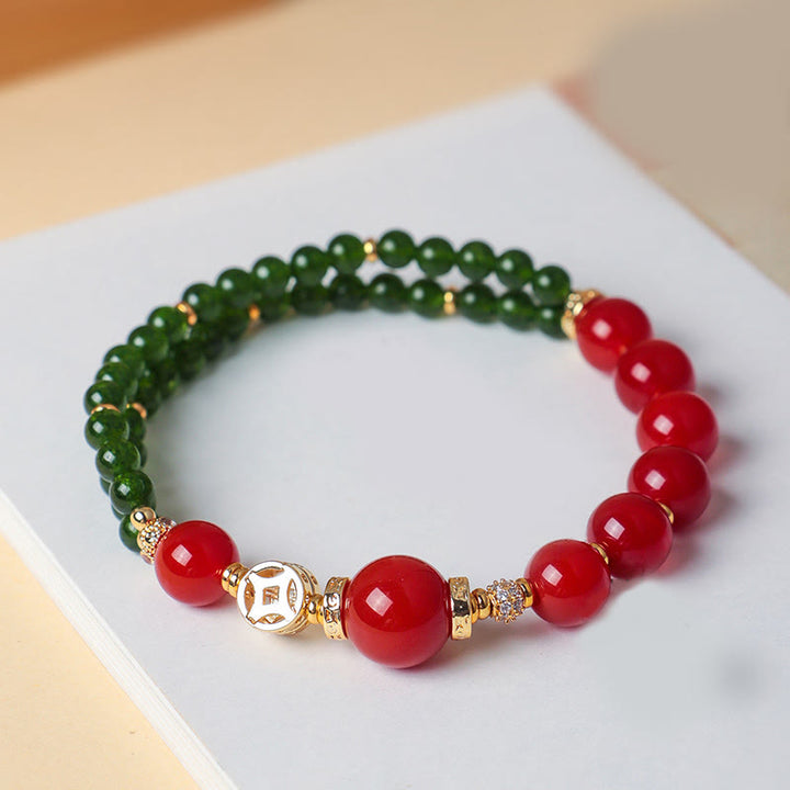 Buddha Stones Natural Red Agate Double Wrap Design Green Chalcedony Calm Bracelet - image 4