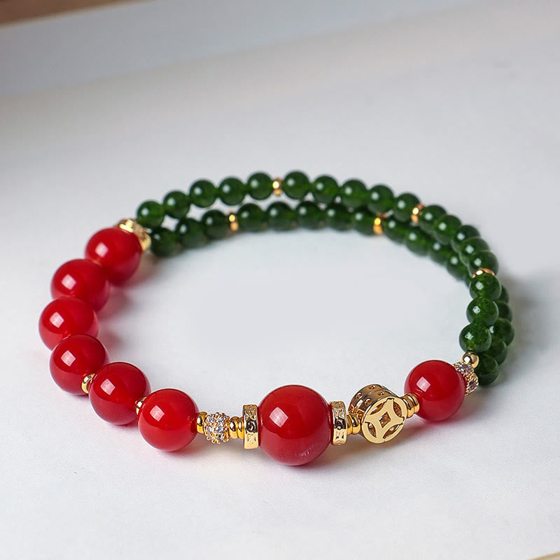 Buddha Stones Natural Red Agate Double Wrap Design Green Chalcedony Calm Bracelet - image 5