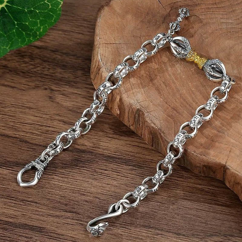 Buddha Stones Retro Om Mani Padme Hum Vajra Copper Calm Bracelet - image 3