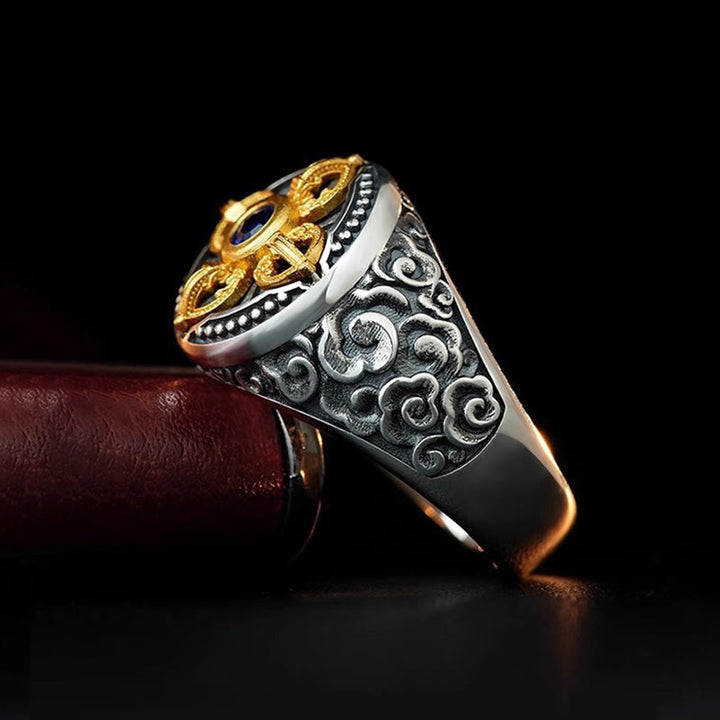 Buddha Stones Tibetan Cross Design Vajra Auspicious Clouds Pattern Copper Adjustable Balance Ring - image 1