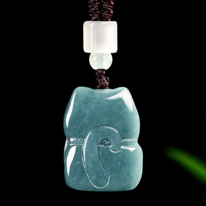 Buddha Stones Natural Attract Wealth Cat Jade Necklace Prosperity Pendant - image 1