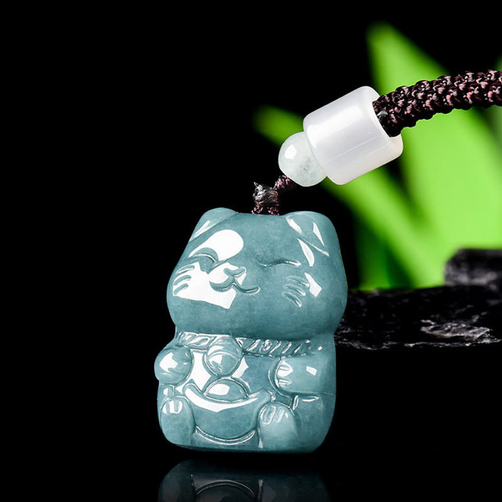 Buddha Stones Natural Attract Wealth Cat Jade Necklace Prosperity Pendant - image 2
