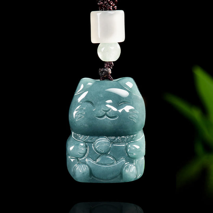 Buddha Stones Natural Attract Wealth Cat Jade Necklace Prosperity Pendant - Jade - image 0