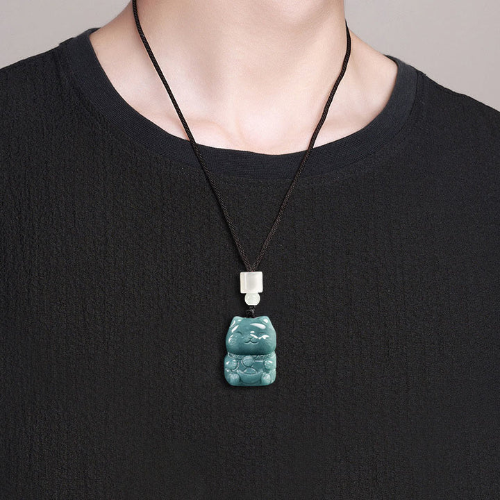 Buddha Stones Natural Attract Wealth Cat Jade Necklace Prosperity Pendant - image 7