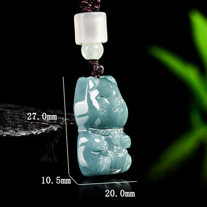 Buddha Stones Natural Attract Wealth Cat Jade Necklace Prosperity Pendant - image 4
