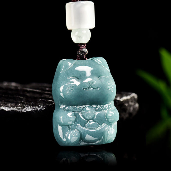 Buddha Stones Natural Attract Wealth Cat Jade Necklace Prosperity Pendant - image 3