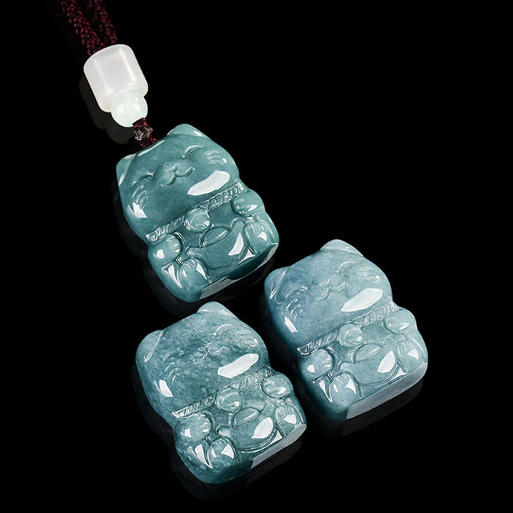 Buddha Stones Natural Attract Wealth Cat Jade Necklace Prosperity Pendant - image 5