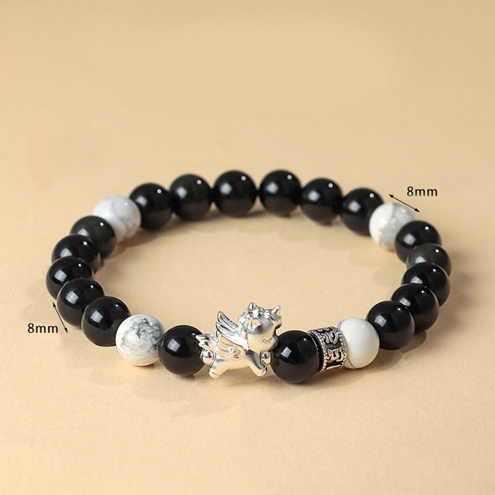 Buddha Stones 999 Sterling Silver Year Of The Horse Natural Black Obsidian Bodhi Seed Strength Bracelet - image 4
