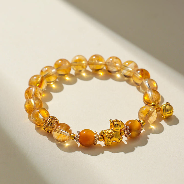 Buddha Stones Year Of The Horse 8mm Citrine Pink Crystal Strawberry Quartz Protection Bracelet - Citrine(Wrist Circumference:13-15cm) - image 0