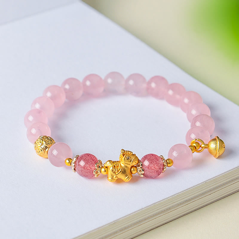 Buddha Stones Year Of The Horse 8mm Citrine Pink Crystal Strawberry Quartz Protection Bracelet - image 8