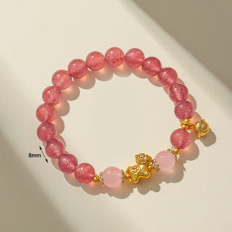Buddha Stones Year Of The Horse 8mm Citrine Pink Crystal Strawberry Quartz Protection Bracelet - image 12