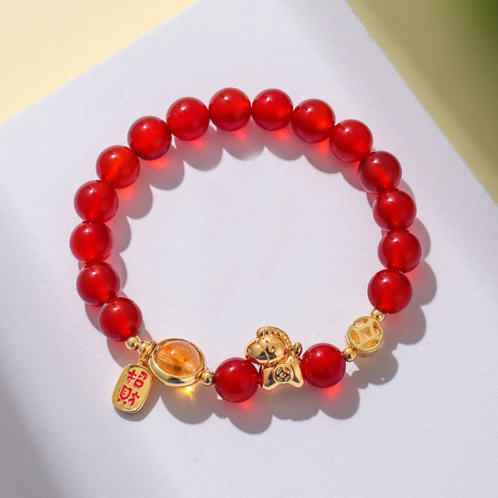 Buddha Stones Year Of The Horse Natural 8mm Black Obsidian Red Agate Pink Crystal Strength Bracelet - image 8