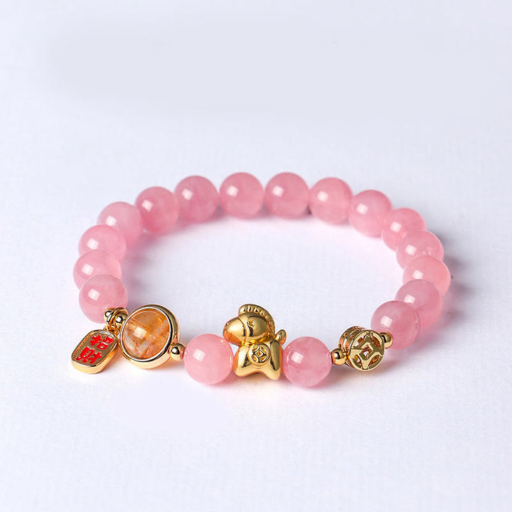 Buddha Stones Year Of The Horse Natural 8mm Black Obsidian Red Agate Pink Crystal Strength Bracelet - Pink Crystal(Wrist Circumference:13-15cm) - image 10