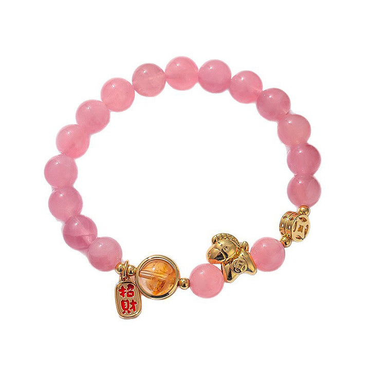 Buddha Stones Year Of The Horse Natural 8mm Black Obsidian Red Agate Pink Crystal Strength Bracelet - image 15