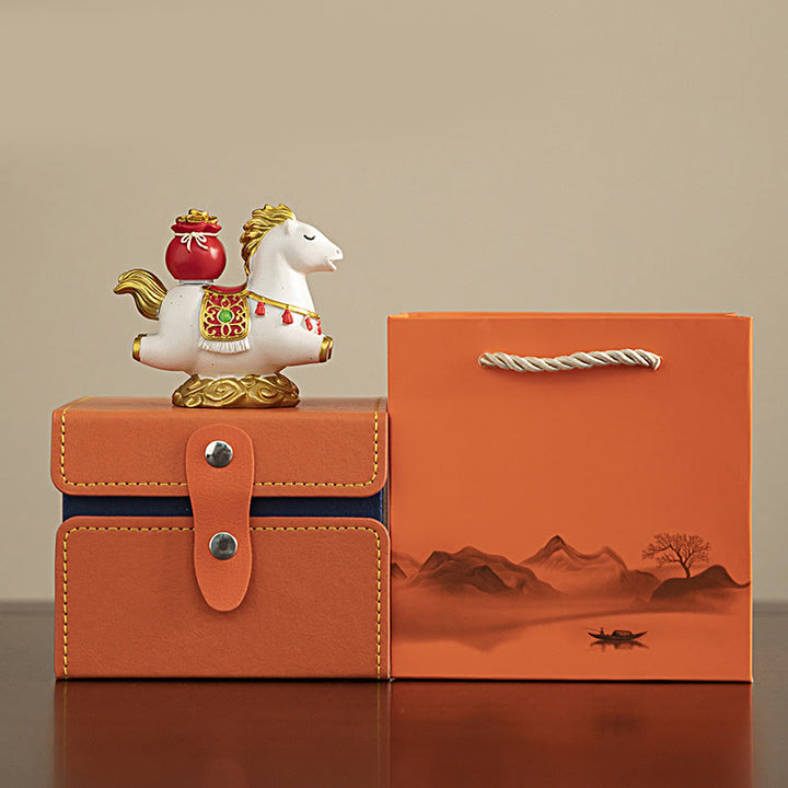 Buddha Stones Chinese Zodiac Year Of The Horse Fu Character Prosperity Home Decoration - White Horse With Pocket(8.5*4.3*7.5 cm) - image 5