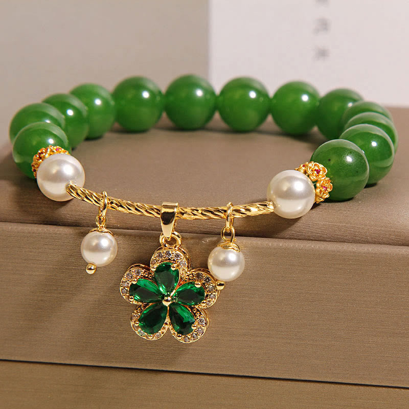 Buddha Stones Green Jasper Pearl Flower Balance Bracelet - image 1