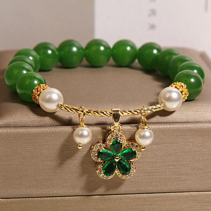 Buddha Stones Green Jasper Pearl Flower Balance Bracelet - image 2