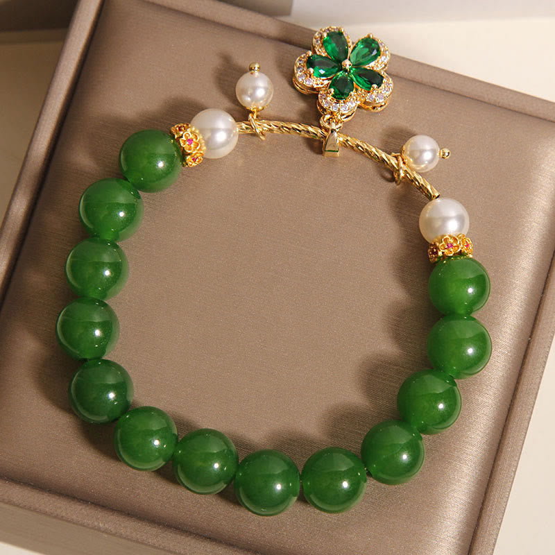 Buddha Stones Green Jasper Pearl Flower Balance Bracelet - image 6