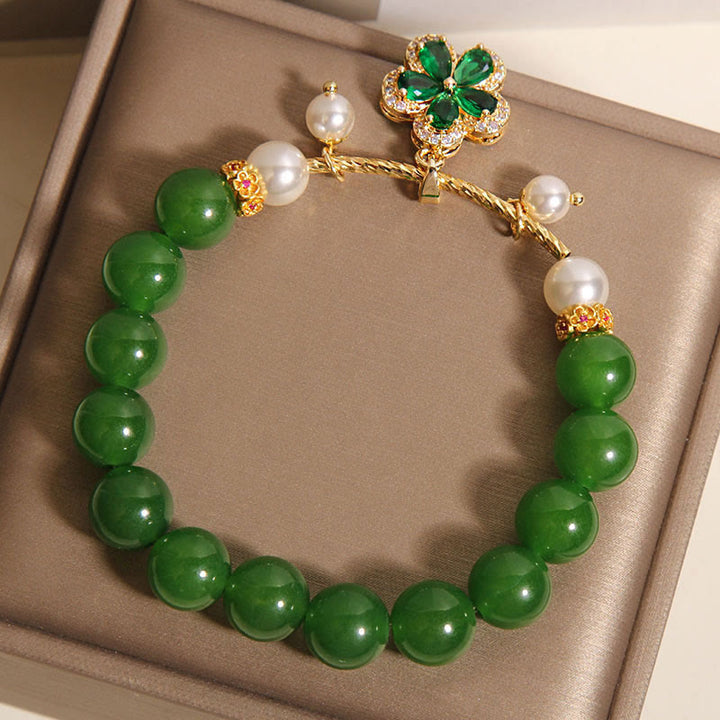 Buddha Stones Green Jasper Pearl Flower Balance Bracelet - image 6