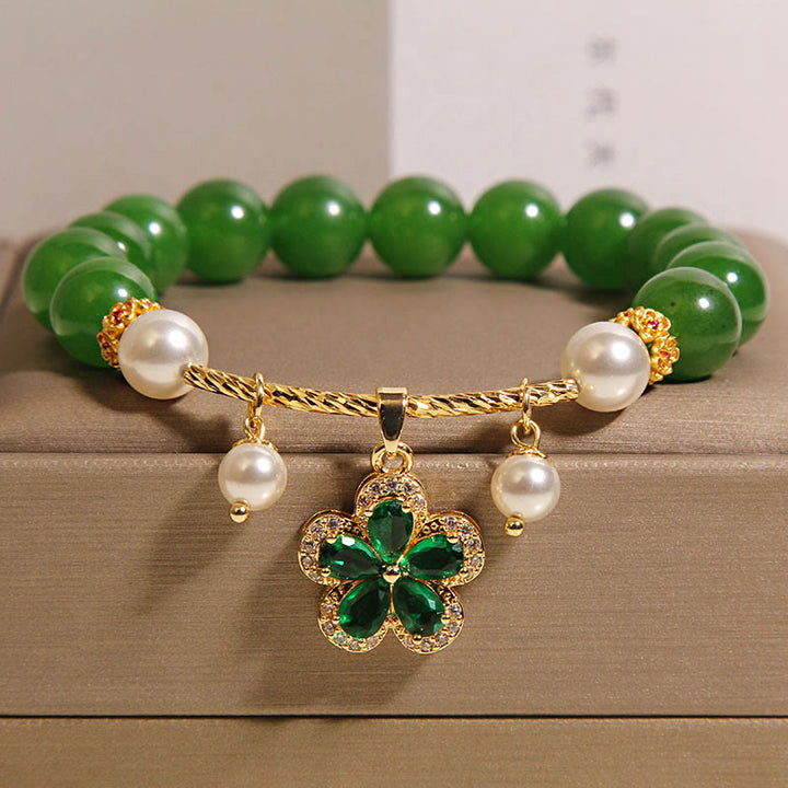 Buddha Stones Green Jasper Pearl Flower Balance Bracelet - Green Jasper(Wrist Circumference:15-17cm) - image 0