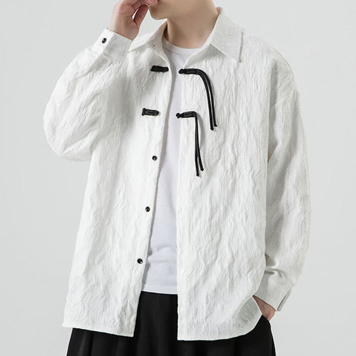 Buddha Stones Frog-Button Leaves Pattern Long Sleeve Men's Tang Suit Jacket - image 19