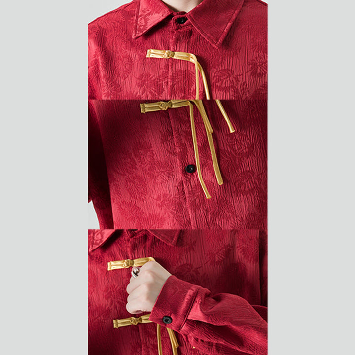 Buddha Stones Frog-Button Leaves Pattern Long Sleeve Men's Tang Suit Jacket - image 7