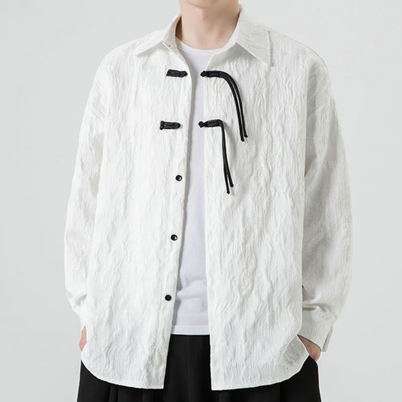 Buddha Stones Frog-Button Leaves Pattern Long Sleeve Men's Tang Suit Jacket - image 18