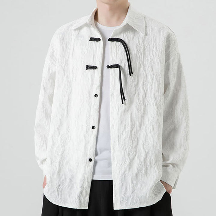 Buddha Stones Frog-Button Leaves Pattern Long Sleeve Men's Tang Suit Jacket - image 18