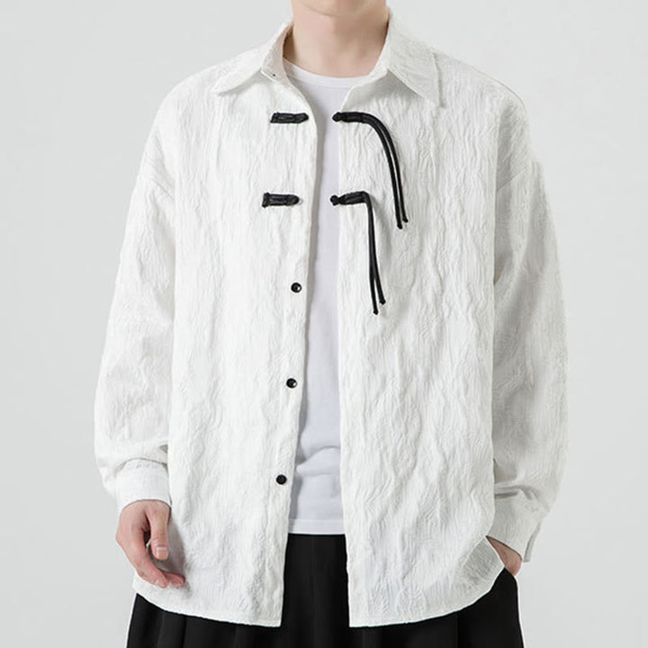 Buddha Stones Frog-Button Leaves Pattern Long Sleeve Men's Tang Suit Jacket - image 20