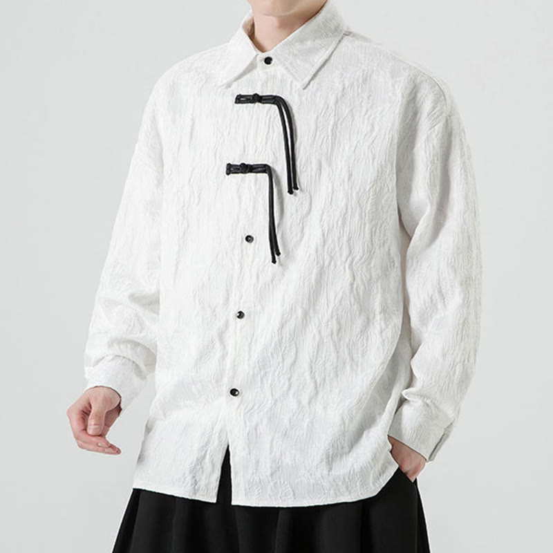 Buddha Stones Frog-Button Leaves Pattern Long Sleeve Men's Tang Suit Jacket - image 21