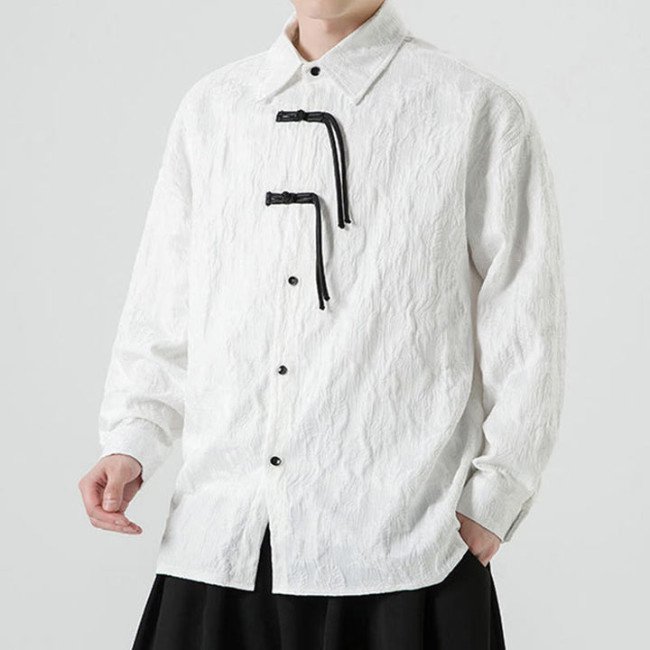 Buddha Stones Frog-Button Leaves Pattern Long Sleeve Men's Tang Suit Jacket - image 21