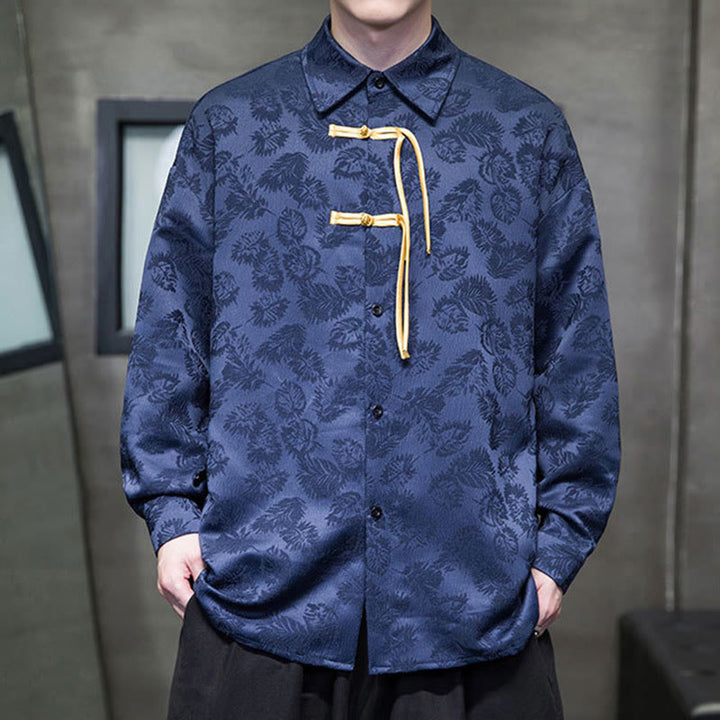 Buddha Stones Frog-Button Leaves Pattern Long Sleeve Men's Tang Suit Jacket - image 13