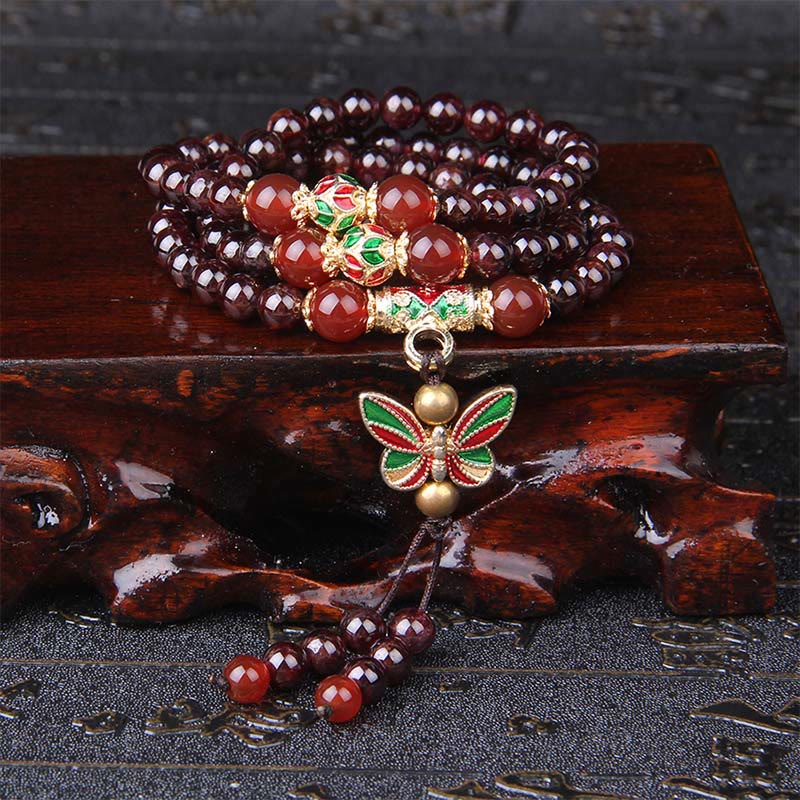 Buddha Stones Natural Garnet Red Agate Colorful Butterfly Purification Calm Multi-layer Bracelet - image 1