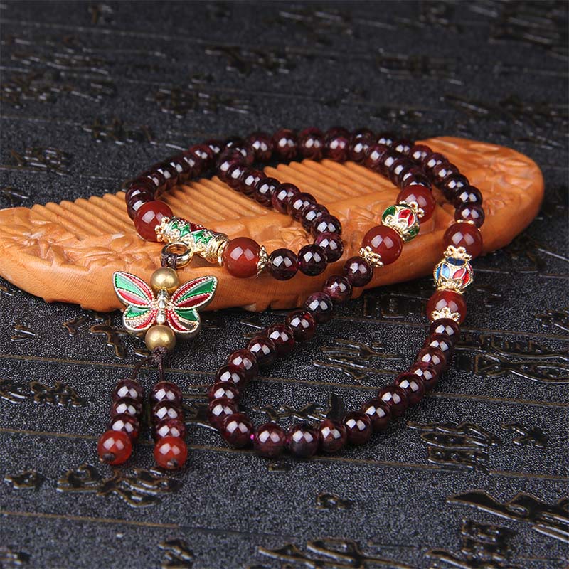 Buddha Stones Natural Garnet Red Agate Colorful Butterfly Purification Calm Multi-layer Bracelet - image 4