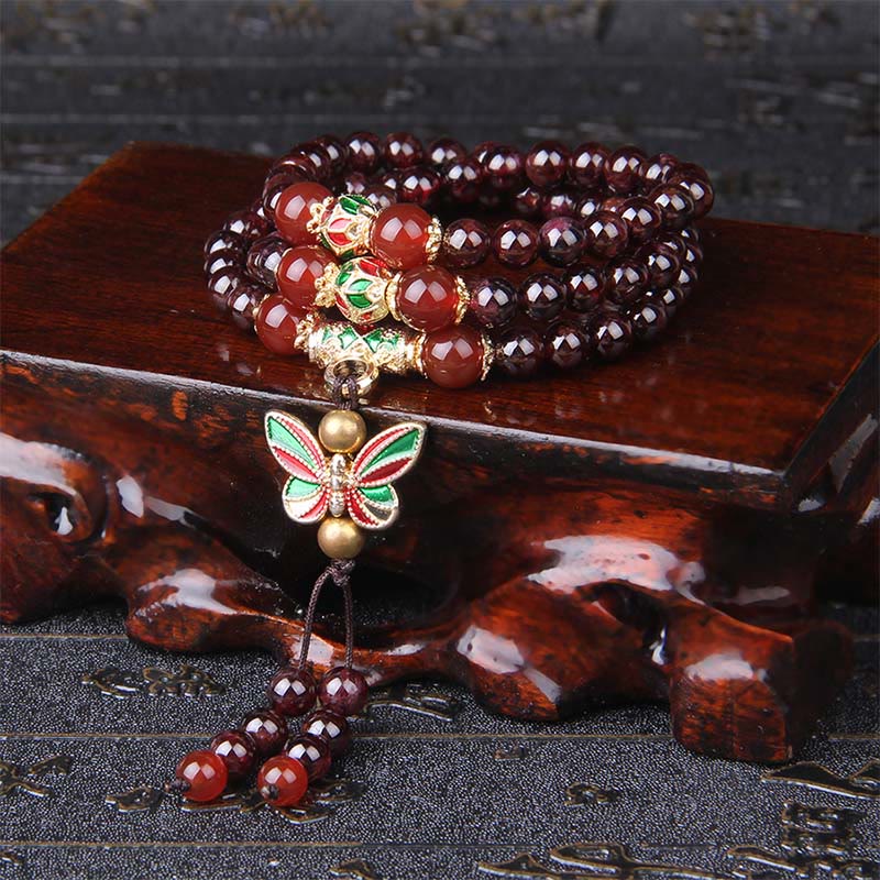 Buddha Stones Natural Garnet Red Agate Colorful Butterfly Purification Calm Multi-layer Bracelet - Garnet & Red Agate(Wrist Circumference: 14-18cm) - image 0