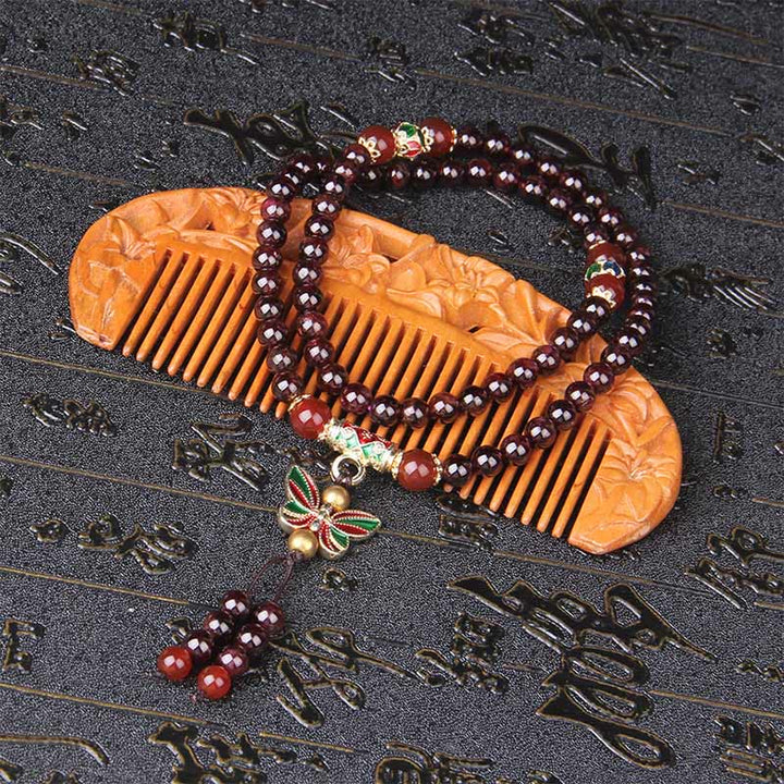 Buddha Stones Natural Garnet Red Agate Colorful Butterfly Purification Calm Multi-layer Bracelet - image 2