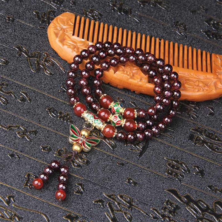 Buddha Stones Natural Garnet Red Agate Colorful Butterfly Purification Calm Multi-layer Bracelet - image 8