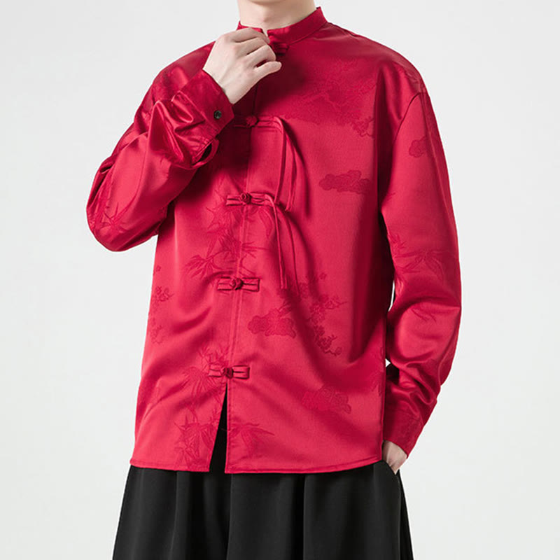 Buddha Stones Plain Frog-Button Design Tang Suit Men's Long Sleeve Jacket - image 5