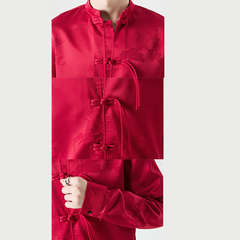 Buddha Stones Plain Frog-Button Design Tang Suit Men's Long Sleeve Jacket - image 9