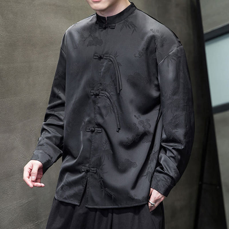 Buddha Stones Plain Frog-Button Design Tang Suit Men's Long Sleeve Jacket - image 15