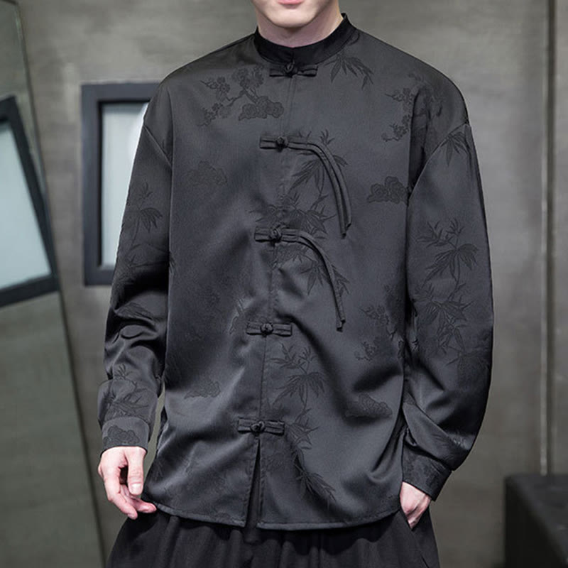 Buddha Stones Plain Frog-Button Design Tang Suit Men's Long Sleeve Jacket - image 11