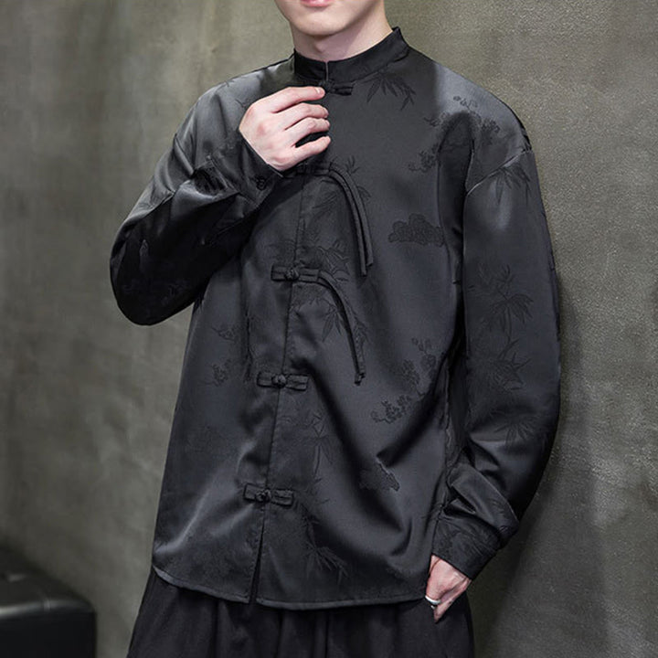 Buddha Stones Plain Frog-Button Design Tang Suit Men's Long Sleeve Jacket - image 20