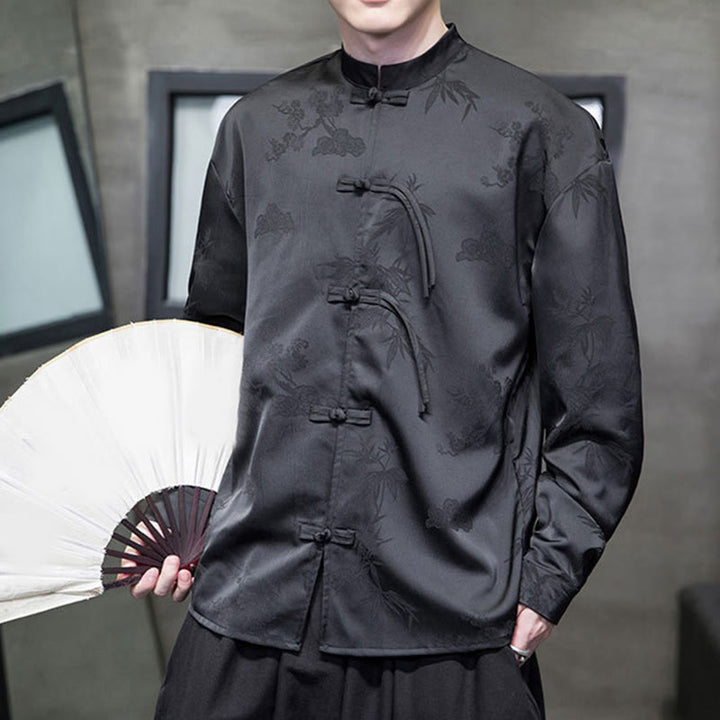 Buddha Stones Plain Frog-Button Design Tang Suit Men's Long Sleeve Jacket - image 18