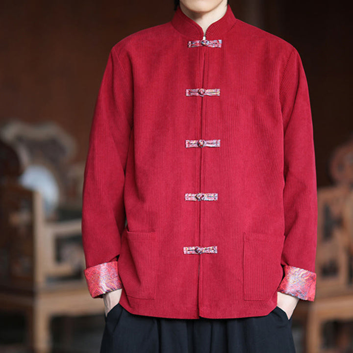 Buddha Stones Spring Jacquard Frog-Button Men's Cotton Corduroy Long Sleeve Jacket With Pockets - image 3