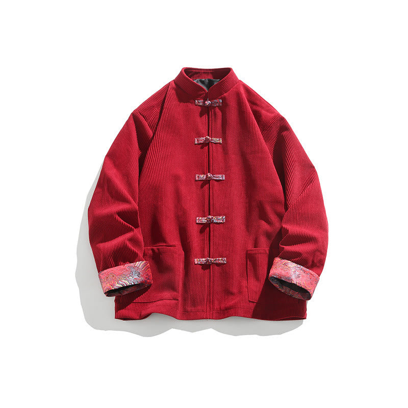 Buddha Stones Spring Jacquard Frog-Button Men's Cotton Corduroy Long Sleeve Jacket With Pockets - image 1