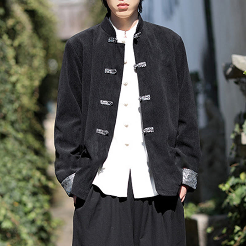 Buddha Stones Spring Jacquard Frog-Button Men's Cotton Corduroy Long Sleeve Jacket With Pockets - image 12